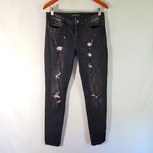 CULT Of INDIVIDUALITY Zen Mid-Rise Jeans Sz 29 Dark Washed Distressed Skinny Leg